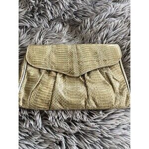Vintage Real Genuine Snake Skin Bag Clutch Purse J. Renee Tan W strap 1980’s